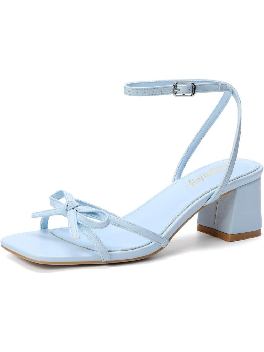 Women's Blue Square Open Toe Bow Strappy Block Chunky Stylish Low Heels Sandal